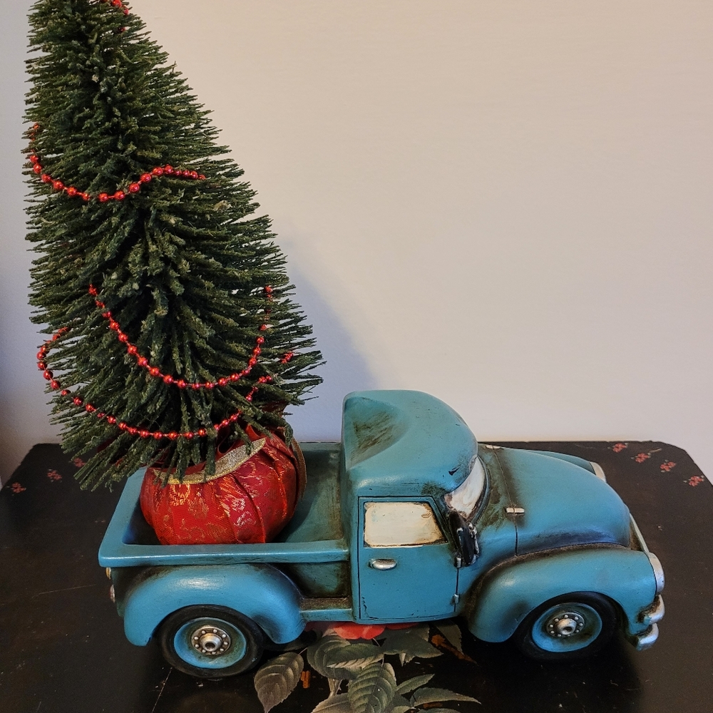 Vtg style Blue Truck And Christmas Tree - Picture 3 of 13